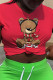 Red Street Cute Character Patchwork O Neck T-Shirts