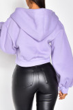 Purple Casual Embroidery Patchwork Hooded Collar Tops