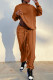 Coffee Fashion Casual Solid Basic Hooded Collar Long Sleeve Two Pieces