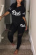 Black Fashion Letter Printed T-shirt Trousers Set