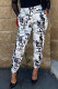 Black Fashion Street Print Patchwork Mid Waist Pencil Bottoms
