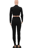 Red Casual Sportswear Patchwork See-through Zipper Collar Long Sleeve Two Pieces