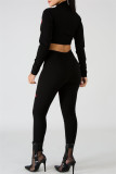Red Casual Sportswear Patchwork See-through Zipper Collar Long Sleeve Two Pieces