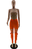 Orange Sexy Solid Ripped Skinny High Waist Pencil Solid Color Bottoms