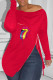 Red Fashion Casual Lips Printed Slit Zipper O Neck Tops