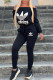 Black Fashion Casual Print Patchwork Off the Shoulder Long Sleeve Two Pieces