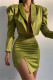 Green Fashion Sexy Solid Slit Turndown Collar Long Sleeve Two Pieces