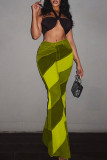 Grey Fashion Casual Print Basic Boot Cut High Waist Trousers