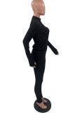 Black Fashion Casual Solid Basic Zipper Collar Long Sleeve Two Pieces