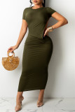 Tangerine Red Fashion Sexy Solid Backless O Neck Short Sleeve Irregular Dress