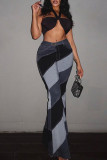Grey Fashion Casual Print Basic Boot Cut High Waist Trousers