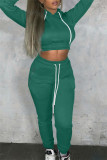 Ink Green Fashion Casual Solid Bandage Hooded Collar Long Sleeve Two Pieces