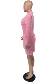 Pink Fashion Casual Solid Cardigan Turndown Collar Long Sleeve Two Pieces