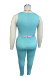 Mint green Fashion Casual Solid Bandage O Neck Plus Size Two Pieces