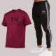 Deep Red Fashion Sportswear Print Patchwork O Neck Short Sleeve Two Pieces