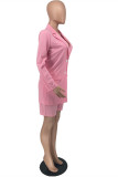 Pink Fashion Casual Solid Cardigan Turndown Collar Long Sleeve Two Pieces