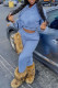 Blue Fashion Casual Solid Patchwork Hooded Collar Long Sleeve Two Pieces