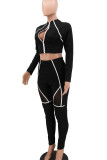 Red Casual Sportswear Patchwork See-through Zipper Collar Long Sleeve Two Pieces