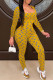 Yellow Fashion Casual Print Patchwork Square Collar Jumpsuits