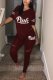 Wine Red Fashion Letter Printed T-shirt Trousers Set