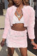 Pink Fashion Sexy Solid Cardigan Long Sleeve Two Pieces