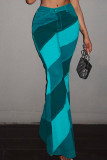 Grey Fashion Casual Print Basic Boot Cut High Waist Trousers