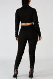 Red Casual Sportswear Patchwork See-through Zipper Collar Long Sleeve Two Pieces