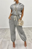 Grey Fashion Casual Solid Basic Zipper Collar Regular Jumpsuits
