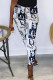 Black Fashion Street Print Patchwork Mid Waist Pencil Bottoms