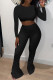 Black Fashion Casual Solid Basic O Neck Long Sleeve Two Pieces