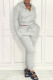 Grey Fashion Casual Solid Zipper Hooded Collar Long Sleeve Two Pieces