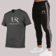 Dark Gray Fashion Sportswear Print Patchwork O Neck Short Sleeve Two Pieces