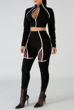 Red Casual Sportswear Patchwork See-through Zipper Collar Long Sleeve Two Pieces