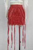 Red Fashion Casual Solid Tassel Type A Bottoms