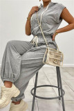 Grey Fashion Casual Solid Basic Zipper Collar Regular Jumpsuits