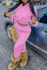 Pink Fashion Casual Solid Patchwork Hooded Collar Long Sleeve Two Pieces