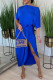 Blue Fashion Casual Solid Patchwork Oblique Collar Irregular Dress