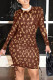 Brown Fashion Casual Print Patchwork O Neck One Step Skirt Dresses