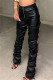 Black Fashion Casual Solid Patchwork Regular High Waist Trousers