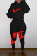 Black Fashion Casual Print Patchwork Hooded Collar Long Sleeve Two Pieces
