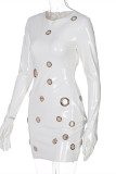White Sexy Casual Solid Hollowed Out O Neck Long Sleeve Dresses