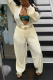 Cream White Casual Solid Patchwork V Neck Long Sleeve Two Pieces