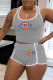 Grey Fashion Casual Print Patchwork U Neck Sleeveless Two Pieces