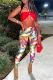 Colour Fashion Casual Print Basic Skinny High Waist Pencil Trousers