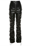 Black Fashion Casual Solid Split Joint Regular High Waist Trousers