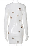 White Sexy Casual Solid Hollowed Out O Neck Long Sleeve Dresses