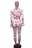 White Sexy Casual Print Bandage V Neck Long Sleeve Two Pieces