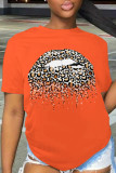 Orange Casual Street Print Split Joint O Neck T-Shirts