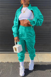 Blue Fashion Casual Solid Cardigan Pants Long Sleeve Two Pieces