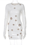 White Sexy Casual Solid Hollowed Out O Neck Long Sleeve Dresses
